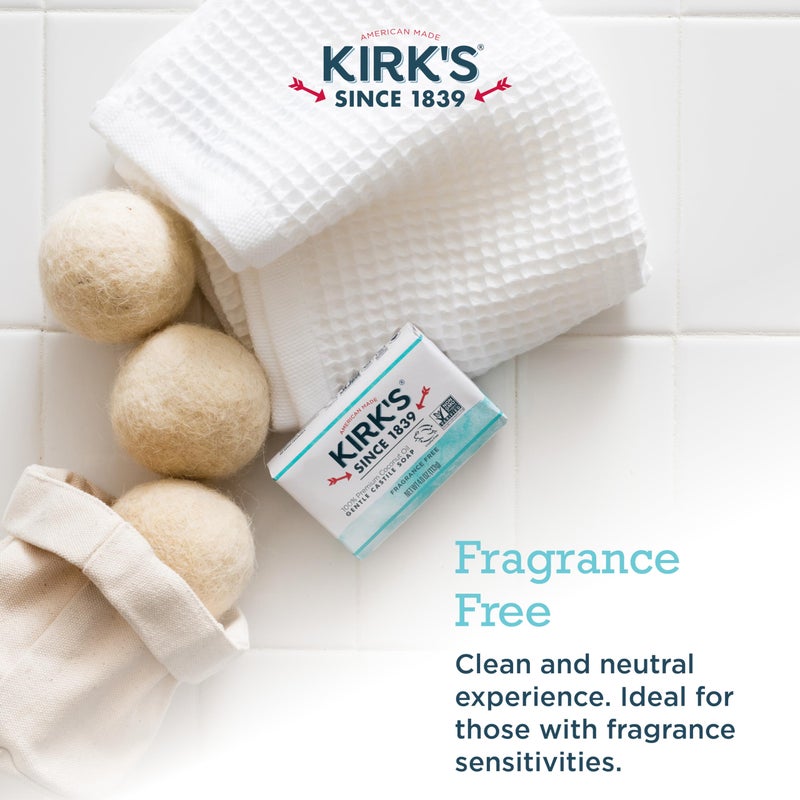 Kirk's Castile Bar Soap by Kirkâ€™s | Clean Soap for Men, Women & Children | Premium Coconut Oil | Sensitive Skin Formula, Vegan | Fragrance-Free/Unscented | 4 oz. Bars - 3 Pack - Image 5